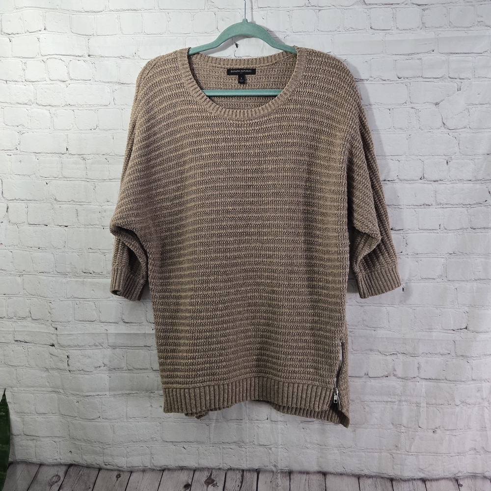 Banana Republic Side Zipper Beige Wool Blend Knit Pullover Sweater S Frisherman